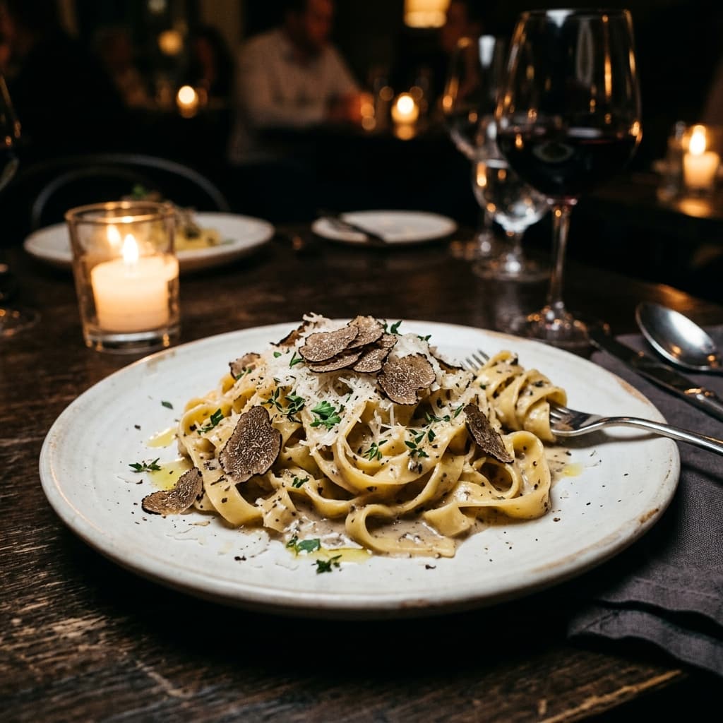 Signature tagliatelle al tartufo at Villa Toscana